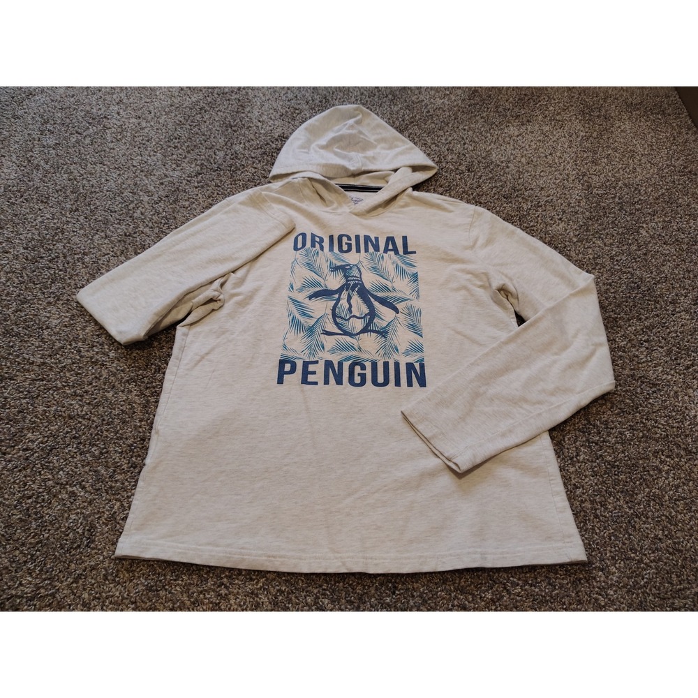 Original Penguin Mens Medium Oatmeal Heather Tropical Graphic Lightweight Hoodie